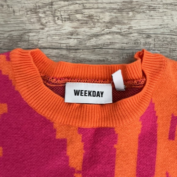 Weekday Maya Jacquard Knit Top Abstract Print Long Sleeve Sweater Size M - Picture 3 of 7